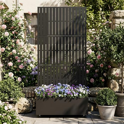 Metal Raised Garden Bed with Trellis and Wheels, 71"x35"x16" (Black-Fence) - color: Black-fence, size: 71"x35"x16"