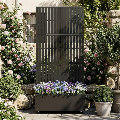 Metal Raised Garden Bed with Trellis and Wheels, 71"x35"x16" (Black-Fence) - color: Black-fence, size: 71"x35"x16"