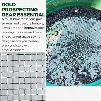 SE 13.25 Inch Wide Stackable Classifier Gold Prospecting Pan - 1/8 Inch Stainless Steel Mesh Sifting Pan, Green - size: 1/8 inch, style: Pans