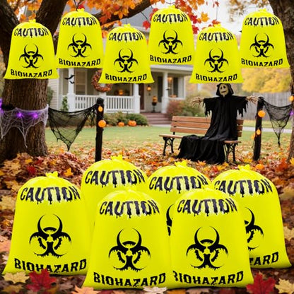12 Pcs Yellow Large Halloween Lawn Leaf Bags Outdoor,Biohazard