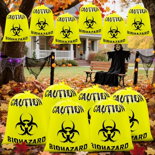12 Pcs Yellow Large Halloween Lawn Leaf Bags Outdoor,Biohazard