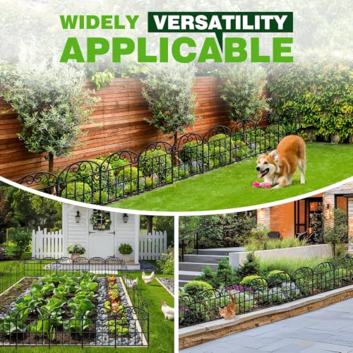 24.5in(H) x10.8ft(L) Garden Fence Animal Barrier, 10 Pack Tall Decorative Metal Fencing Panel, Arched Black Fence for Dog, Yard, Patio Outdoor Decor - size: 10 Pack, 10.8ft(L) x 24.5in(H)