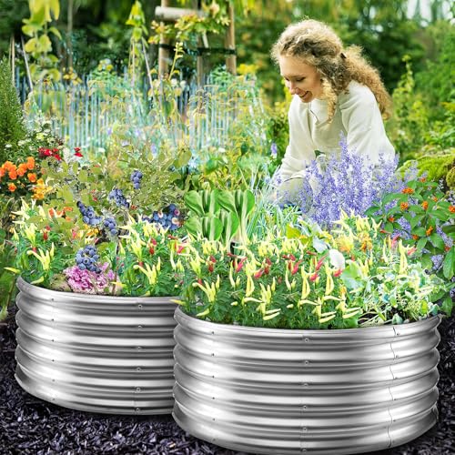 YSEJOMP 17" Tall 40" Diameter Round Raised Garden Bed Kits Outdoor Silver - color: Silver, size: 40 Dia X 16.5 inches