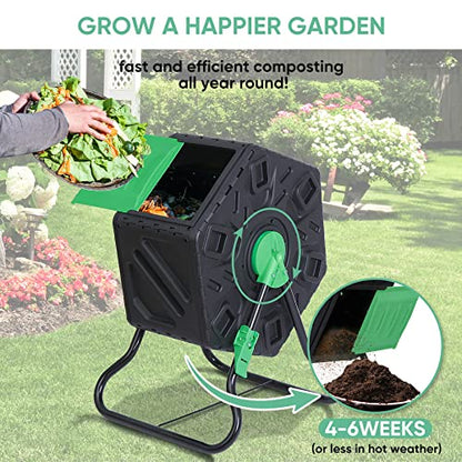 F2C 18.5 Gallon Compost Tumbler Compost Bin All-Season Outdoor BPA Free Single Rotating Chamber Composters w/ 2 Sliding Doors and Solid Steel Frame - size: 18.5 Gallon