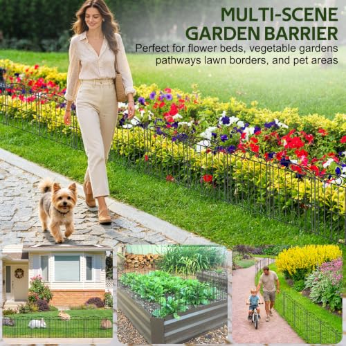 Decorative Garden Fence 17in x 30ft, 30 Panels No Dig Fence, Metal Fencing - size: 30 Panels-17in x 10ft without Gate