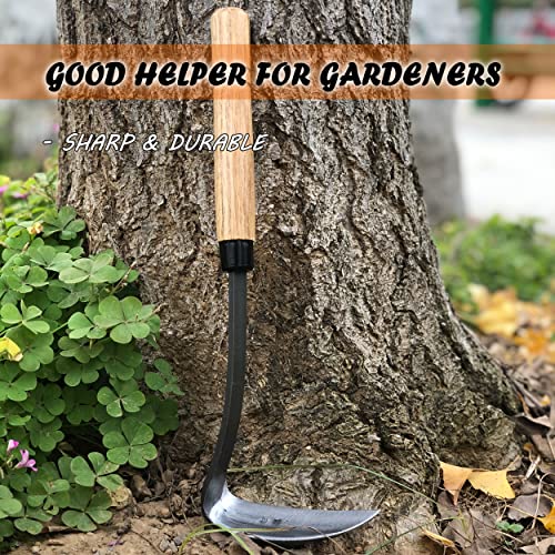 Japanese Weeding Sickle Hoe Gardening Tools 13-Inch Weed Remover Tool High-Carbon Steel One-Piece Molding with Hard Solid Wood Handle(Snake-Necked) - color: Snake-Necked