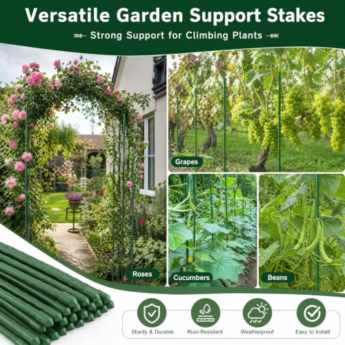Xiny Tool Garden Stakes, 25 Pack 4 Ft Steel Plant Garden Tomato Stakes with Plastic Coat for Climbing Plants (25 Pack 48 Inch) - size: 48 Inch
