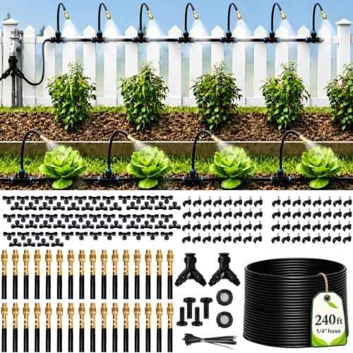 Bonviee 240FT Drip Irrigation System with Adjustable Nozzles - size: 240ft