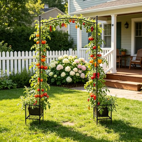 Metal Garden Arbors 93" Thickened Arch Trellis for Climbing Plants - color: Square with Planter Box