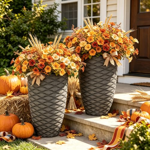 2-Pack 19" Rustic Black Resin Tall Planters with Wave Texture - color: 19"h-rustic Black Wavy