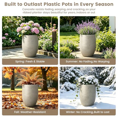 Kante Accent Round Curved Weathered Concrete Planter 12.6" Dia, Outdoor - color: Weathered Concrete, size: 16.5 Inch Tall