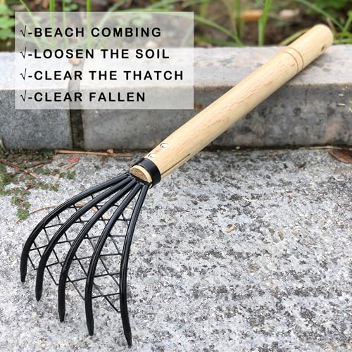Garden Rake with 5-Claw for Loosening Soil in Flower Bed (Orange) - color: Orange