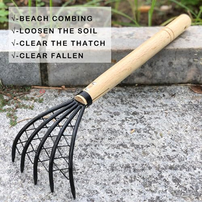 Garden Rake with 5-Claw for Loosening Soil in Flower Bed (Orange) - color: Orange