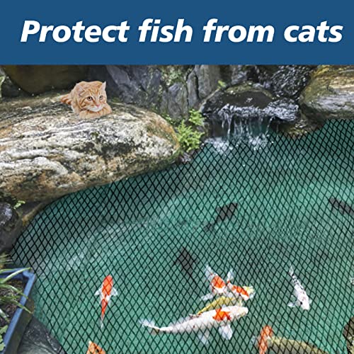 Large Pond Netting Kit 15 x 20 ft Black Heavy Duty Woven Fine Mesh Net Cover for Leaves, Koi Pond Cover, Netting for Leaves to Protects Koi Fish from Birds, Cats & Predators with 14 Stakes