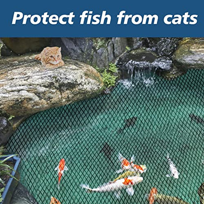 Large Pond Netting Kit 15 x 20 ft Black Heavy Duty Woven Fine Mesh Net Cover for Leaves, Koi Pond Cover, Netting for Leaves to Protects Koi Fish from Birds, Cats & Predators with 14 Stakes