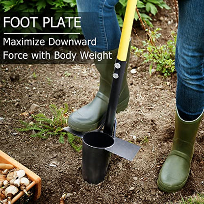 Jardineer Bulb Planter Tool, Long Handle Sod Plugger with Serrated Base, Automatic Soil Releasing Small Bulb Transplanter for Tulips, Daffodils, Lily - color: silver set