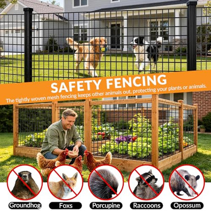 Black PVC Coated Chicken Wire Fencing, 1/4 Inch Mesh, 48 Inch x 100 Foot, 23 GA Welded Wire Hardware Cloth Roll, Heavy Duty Farm & Ranch Garden Border Fence, Poultry Netting, Animal Barrier - size: 48inx100ft 1/4inch
