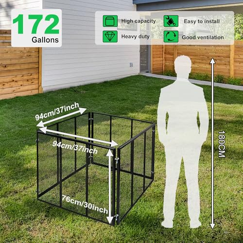 Large Metal Wire Mesh Compost Bin Outdoor with Lid, 172 Gallon, Black