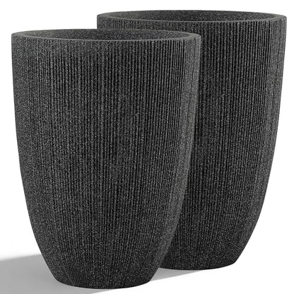 19" Black Concrete-Look Resin Tall Planters with Fluted Texture - color: 19"h-mediterranean Black