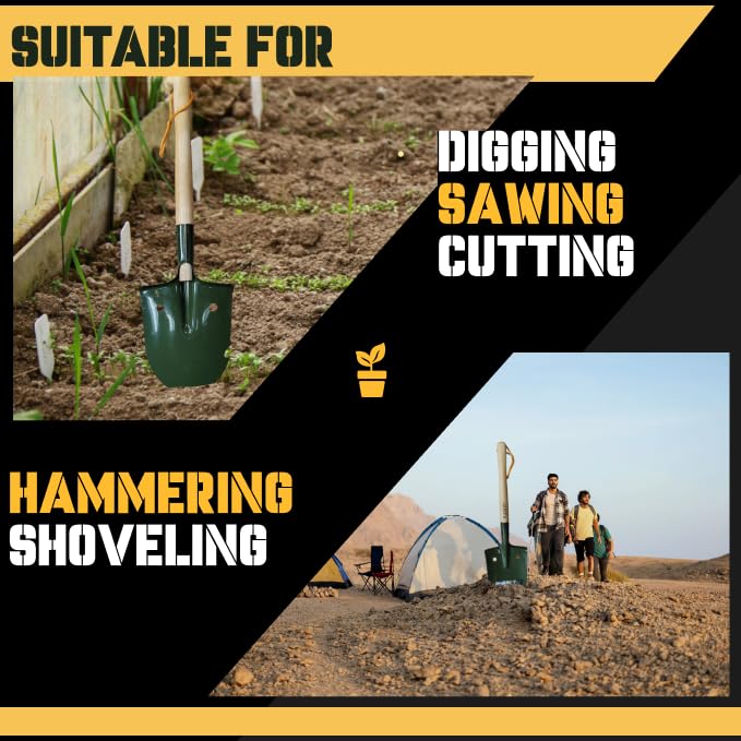 Plexon 25" Multifunctional Camping Shovel with Saw, Bottle Opener, Side Blade & Hexagonal Wrench - style: Multifunctional