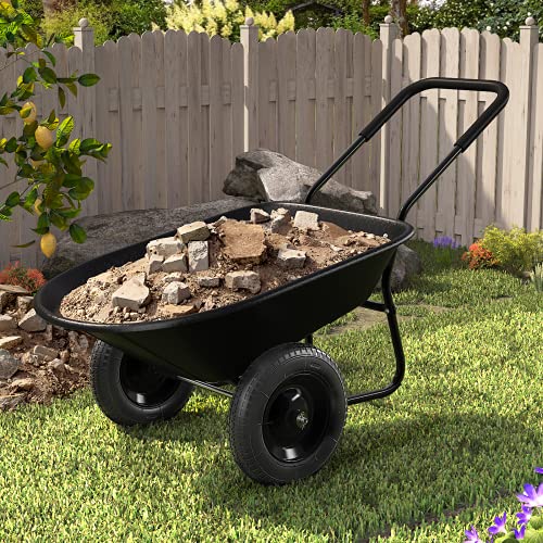 ARNOT Enlarged 2-Wheel Wheelbarrow, Easy Loading and Dumping Garden Cart, Heavy Duty Utility Dump Cart for Outdoor Lawn Yard Farm Ranch, Black - color: Black