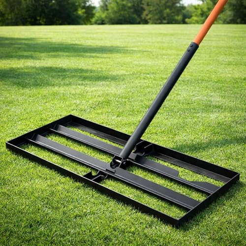 Lawn Leveling Rake, 30"x10" Leveler with 78" Adjustable Handle - color: Orange