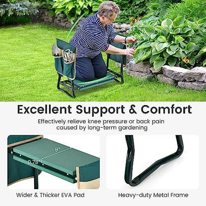 GIANTEX Garden Kneeler & Seat, Heavy-Duty Garden Bench, Green with 2 Bags - color: Teal Green, size: 23” x 11” x 19.5”
