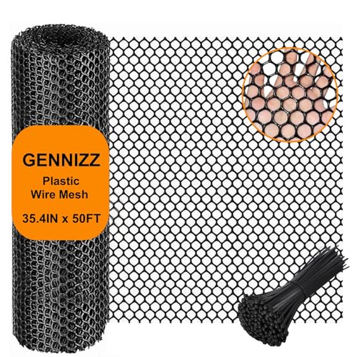 Plastic Wire Mesh Fence Roll, GENNIZZ 35.4IN x 50FT Plastic Chicken Wire Mesh, Balcony Garden Netting Fencing Barrier for Cat Dog (0.9m x 15m) - size: 35.4IN x 50FT