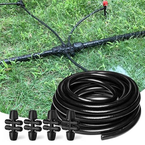 50FT 1/2 Inch Drip Irrigation Tubing with 4 Pack 1/2" to 1/4" Drip Irrigation Fittings, Drip Line Hose & Push-to-Fit 6 Way Splitter Connectors,for Drip Irrigation Parts, Drip Irrigation System - color: 50FT, size: 1/2" Tubing