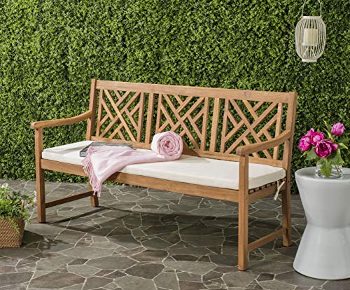 SAFAVIEH Outdoor Bradbury Wood Bench, 63" Natural/Beige PAT6738A - color: Natural / Beige