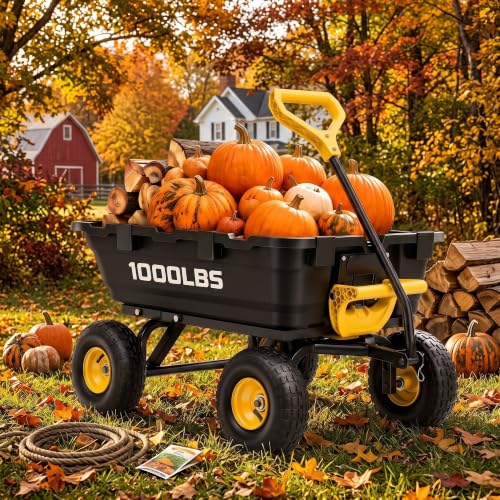 Autodaya Garden Dump Cart Wagon 1000 Lb, Heavy Duty Yard Wheelbarrow Wagon - color: 1000 Lbs|yellow