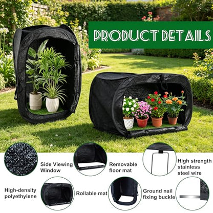 1Pcs Outdoor Plant Enclosure Pop Up Garden Shade Tent Cover Black UV 80% Sun Shade Mesh Cage Dual-Use Plant Protection with 3 Zipper Bag & Stakes for Vegetable Potted Flower Pest Barrier 24x24x35in - size: 23.6" *23.6" *35.4"