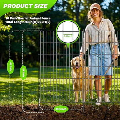 Toolterritary 10 Panels No Dig Garden Fence with Gate, 48in(H) x 26.0ft(L) Rustproof Metal Animal Barrier Fence, Outdoor Decorative Yard Fencing with Ground Stakes for Dogs, Rabbits, Patio - size: 48 in(H)×26.0in(L)