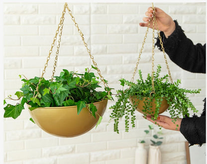Gold Metal Hanging Planters for Indoor Outdoor Plants,10" Hanging Baskets - color: Gold