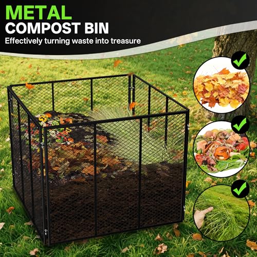 Large Compost Bin, 172 Gallon Metal Wire Mesh Composter for Outdoor, Waterproof Composting Bin with Rust-Proof Coating, Easy Assembly Compost Bin for Garden, Yard, Kitchen Waste, Leaves, 37x37x30 in