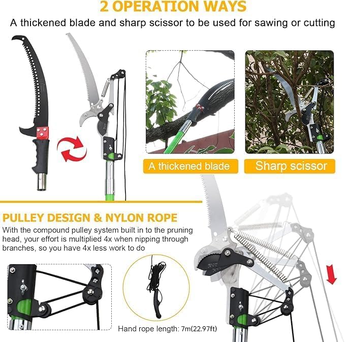 30 Feet Tree Pole Pruner Manual Branches Trimmer Tree Branch Garden Tools Loppers Hand Pole Saws Extendable Height Adustable System for Sawing and Shearing - size: 30FT(with branch scissors)