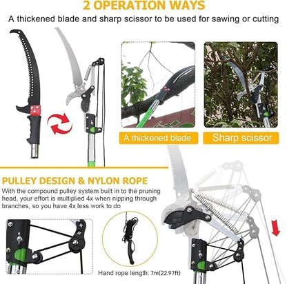 30 Feet Tree Pole Pruner Manual Branches Trimmer Tree Branch Garden Tools Loppers Hand Pole Saws Extendable Height Adustable System for Sawing and Shearing - size: 30FT(with branch scissors)