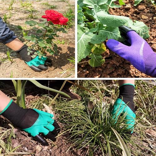 DCCPAA Garden Gloves with Claws,Claw Gardening Gloves for Digging,Planting, Weeding, Seeding-Waterproof for Men and Women - color: Purple-w + Green-w