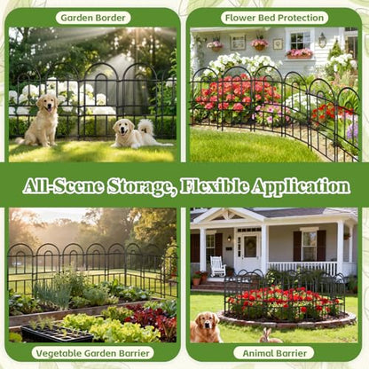Tall Garden Fence, 32in(H) x 8.25ft(L), 9 Pack Black Metal Fence