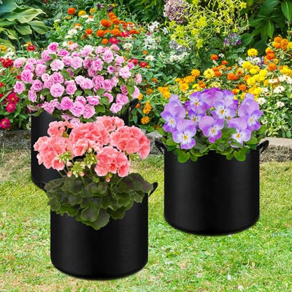 6-Pack 5 Gallon Grow Bags - 300G Heavy Duty Aeration Fabric Pots with Handles,Thickened Nonwoven Planter Bags for Vegetables Flowers Fruits - color: Black, size: 5 Gallon