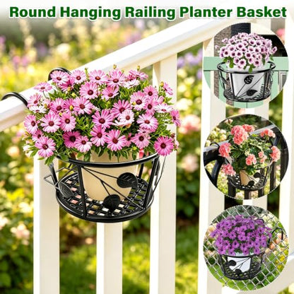 3 Pack Round Hanging Railing Planters,Indoor Porch Railing Planters