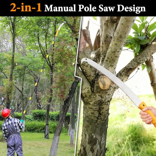 Pole Saws for Tree Trimming, 10.8FT Long Extension tree trimmer pole saw, Lightweight Manual Pruning Saw with Mn Steel Blade, Tree Branch Trimmer for Yard, Garden, Patio - size: 10.8FT
