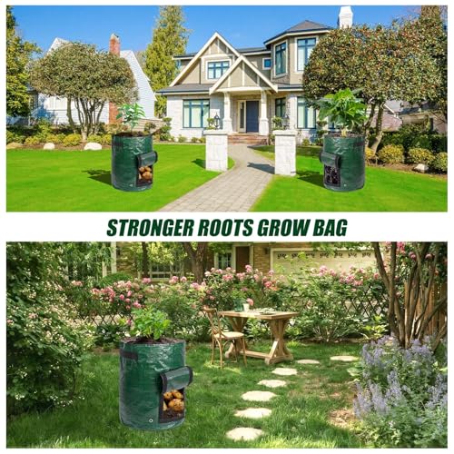 10 Gallon 2 Pack Potato Grow Bags, Durable PE Fabric Pots with Flap and Handles, Green Planter Bags for Potato Vegetables Flowers Herbs Garden Outdoor