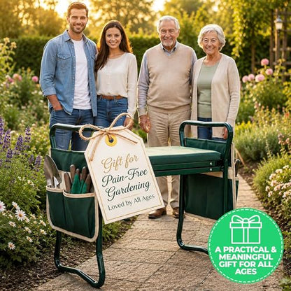 Garden Kneeler and Seat, Foldable Stool for Seniors with 2 Tool Pouches