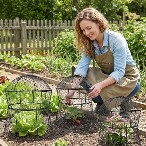 Garden Cloches for Plants 2 Pack Metal Plant Protectors from Animals Chicken Wire Cloche Updated Plant Cages for Outdoor Plants Vegetables Seedlings 13" D x 14" H - style: 2 Pack
