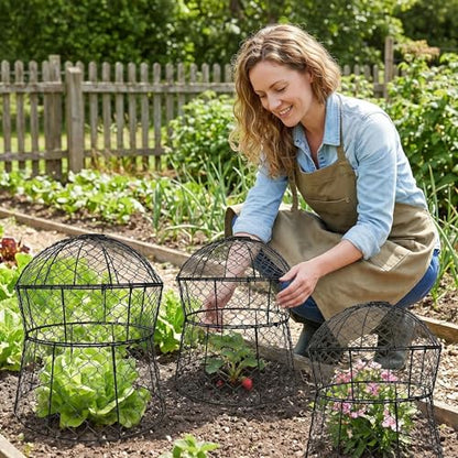 Garden Cloches for Plants 2 Pack Metal Plant Protectors from Animals Chicken Wire Cloche Updated Plant Cages for Outdoor Plants Vegetables Seedlings 13" D x 14" H - style: 2 Pack