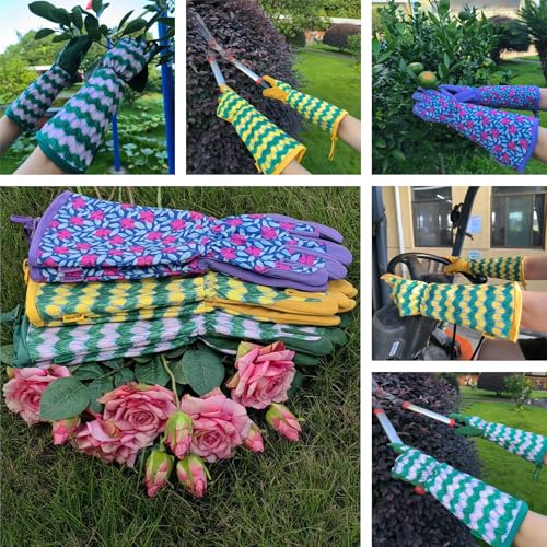 Thornproof Rose&Cactus Gardening Gloves,Gauntlet Garden Glove,Gifts - color: Purple, size: Large
