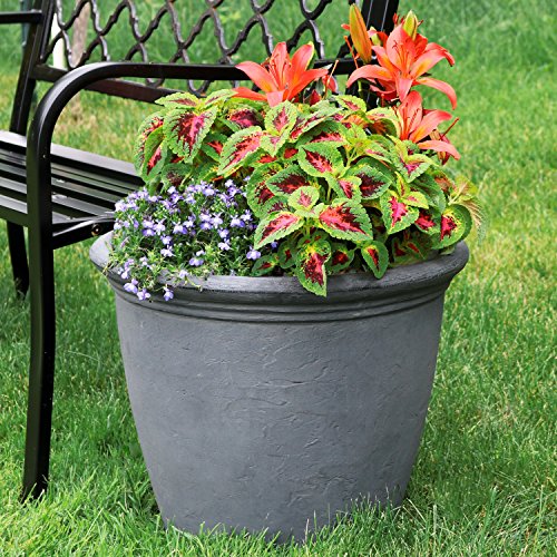 Sunnydaze Anjelica 20'' Large Plastic Planter Pot for Plants, Slate - color: Slate, size: 20 in