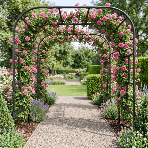 Garvee Garden Arch Trellis for Climbing Plants Outdoor 87" H Grape Arbor - color: Black-118"L*78"W*86"H