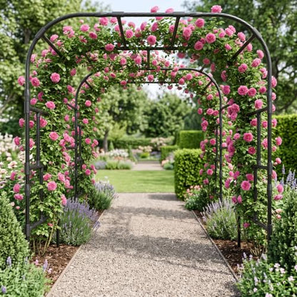 Garvee Garden Arch Trellis for Climbing Plants Outdoor 87" H Grape Arbor - color: Black-118"L*78"W*86"H